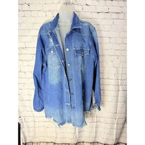 Dvaemalligo Damen Jeansjacke Oversized Blau Distressed Ausgefranst Thrashed - Bild 1 von 7
