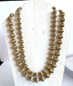 Vintage Napier textured gold tone fluted melon bead double strand necklace - Picture 1 of 6