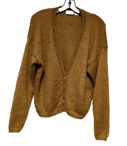 90s Deep V Cardigan Fuzzy Furry Oversized XL 90% Mohair Sweater Autumn School - Picture 1 of 7