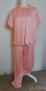 Vintage 50's Henson Kickernick 2pc Pajama Set Top & Pants Nylon Lace sz 40 Peach - Picture 1 of 16