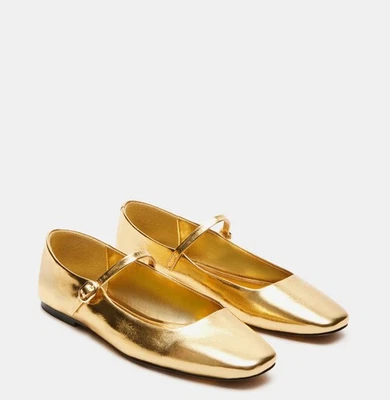 XYD Dorado Mary Janes Punta Punta Elegantes Pisos con Hebilla Correa Zapatos para Citas Foto 1 de 4