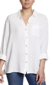 Anne Klein Gauze Button Up Shirt Long Sleeve Casual Beach Minimalist Size Large - Picture 1 of 9