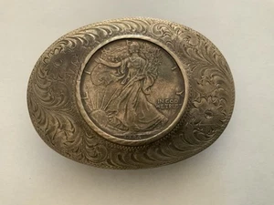 Sterling Silver Belt Buckle With A 1986 1 Oz. American Eagle Silver Coin *USED* - Picture 1 of 2