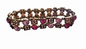 KIRKS FOLLY schönes Stretch elastisches Armband rosa Kristalle & goldfarben - Bild 1 von 6