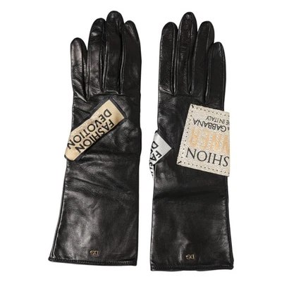 Guantes DOLCE & GABBANA Cuero Negro Moda Devoción Mitón 7.5/M PVP 530USD Foto 1 de 4
