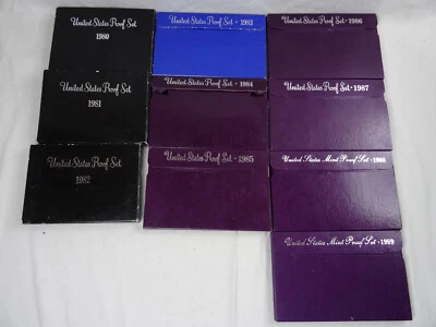 1980-1989 Lot of 10 US Mint Proof Sets 52 Coins OGP Ten Complete Sets Box & COA - Image 1 of 4