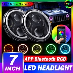 Par de faros LED de 7"" pulgadas RGB Halo Bluetooth se adapta a Jeep Wrangler JK TJ LJ CJ - Imagen 1 de 10