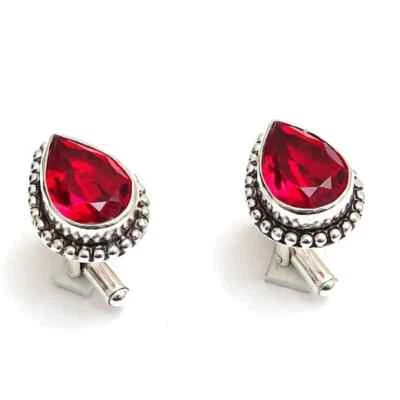 Natural Red Quartz Gemstone 925 Sterling Silver Cufflinks Gift For Your Love - Image 1 of 4