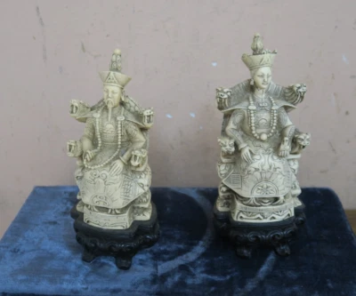 SET - 2 VINTAGE 1940'S MARKED CHINESE CARVED CINNABAR EMPERROR & EMPRESS FIGURES - Image 1 of 4