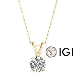 Diamond Pendant Necklace 1.00 Carat D VS1 Ideal Chain IGI 4 Prong 1ct Lab Grown - Picture 1 of 4