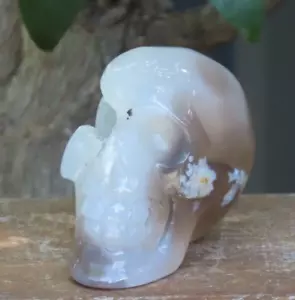 Polished & Raw Flower Agate Grey Natural Crystal Skull 122Grams Unique 55mm Long - Picture 1 of 11
