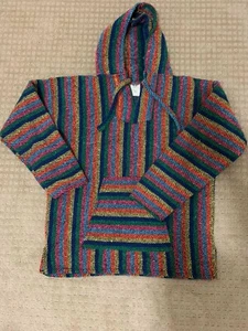 Rainbow Drug Rug Hoodie Mexican Baja Jacket Size Large Unisex - Picture 1 of 3