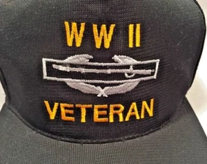 WWII Veteran Snapback Hat Black Gold Silver Embroidered Made in USA Snap Back - Picture 1 of 1