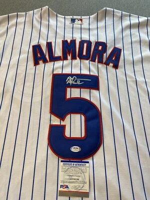 CHICAGO CUBS- ALBERT ALMORA JR AUTOGRAPH PINSTRIPE HOME #5 JERSEY PSA AK16789 - Image 1 of 4