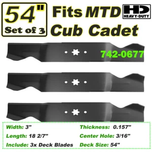 3 Mower Blades For MTD Cub Cadet 742-0677 742-0677A 742-0677B 942-0677 942-0677A - Picture 1 of 8