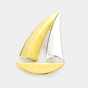 Two Tone Women's Metal Sailboat Pin Brooch / Pendant - Picture 1 of 2
