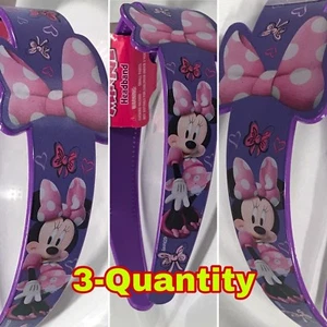 Lot of 3-Quantity Bow Sign, Disney Minnie Plastic Printed Wide Headband  - Picture 1 of 9