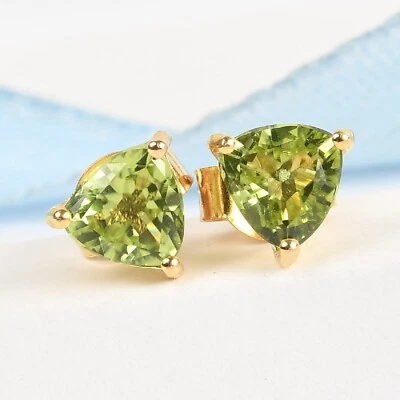 Arizona Peridot Stud Earring in Yellow Gold Plated Sterling Silver For Women - Image 1 of 4