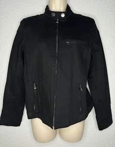 Chaqueta Jean Lauren Ralph Lauren Negra Denim Cremallera Cuello A Presión Moto Talla M - Imagen 1 de 7