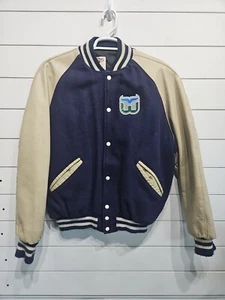 Vtg Hartford Whalers NHL Ice Hockey Leather Varsity Letterman Jacket Mens 46L - Picture 1 of 5