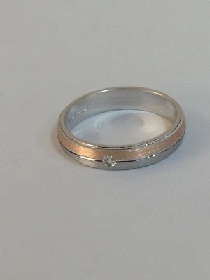 anello fedina uomo donna unisex argento 925 % rodiato rose' zircone misura 16 - Immagine 1 di 4