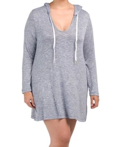 La Blanca women Short Knit Cover Up size 3X Indigo Blue Heather Hooded Tunic $74 - Picture 1 of 7