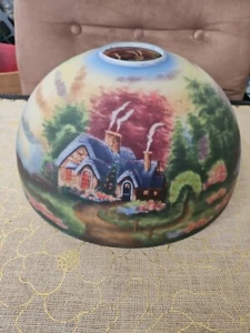 PITTSBURGH HAND REVERSE PAINTED THOMAS KINKADE COUNTRY GOTTAGE GLASS LAMP SHADE - Picture 1 of 9