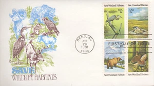 Bloque FDC 1981 - Scott# 1921-24 - Save Wildlife Habitat - Cachet Craft con tarjeta - Imagen 1 de 2