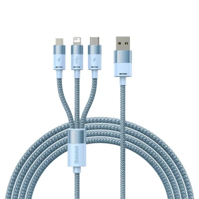 Baseus 3 in 1 3.5A Cable USB Fast Charge Cable Micro Type C For iPhone Samsung - Image 1 of 4