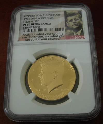 US 2014 Gold 3/4 oz 1/2 Dollar 50 Cents NGC PF69UC Kennedy 50th Anniversary Cover