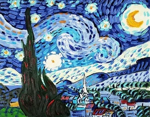 8x10- Stretched- Starry Night by Van Gogh-Oil Painting on Canvas-(Not Framed) - Picture 1 of 6