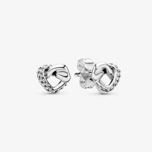 New 100% Genuine Authentic Pandora Silver Knotted Hearts Stud Earrings ~298019CZ - Picture 1 of 8