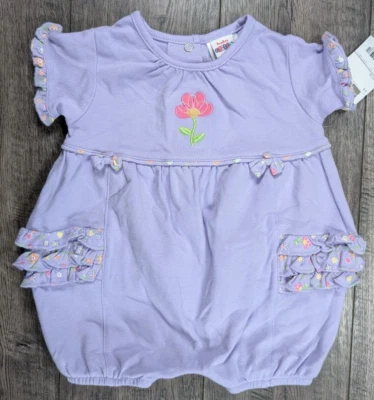 Ropa de bebé niña nueva vintage Okie Dokie 3-6 meses púrpura flor mameluco conjunto Foto 1 de 3