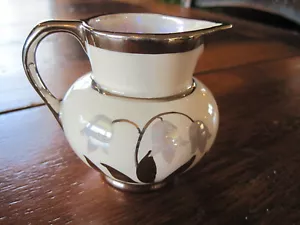 Vtg Sandland Ware England Small Decorative Pitcher flowers, silver detail - Picture 1 of 11