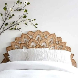 California King Luxury White Wash Half Moon Bed Headboard Wood Panel - Picture 1 of 5