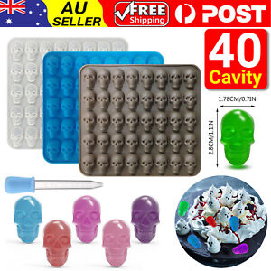 40 Cavity Skull Gummy Jelly Candy Silicone Mould Cake IceTray Halloween Molds AU
