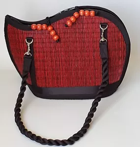Baskets of Cambodia Kiri Wave Handcrafted Handwoven Dark Red Purse Handbag NWOT - Picture 1 of 11