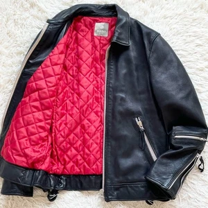 NANO UNIVERSE Sheepskin Single Rider Jacket, Black/Red, Men's, From Japan - Picture 1 of 9