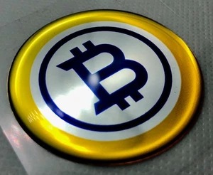 1x Gold Bitcoin Logo 3D gewölbt Gel Aufkleber (50mm Durchmesser) - Krypto Aufkleber Emblem - Bild 1 von 3