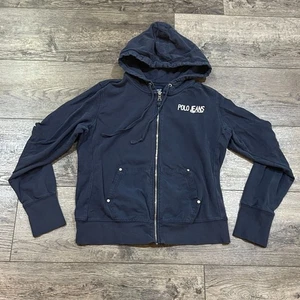 Vintage Y2K Polo Jeans Co Ralph Lauren  Logo Zip Hoodie Sweatshirt Navy Blue L - Picture 1 of 9