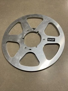 BASF 10.5" Empty Metal Reel 1/4" Tape 6 Window Silver Design Vintage! - Picture 1 of 6