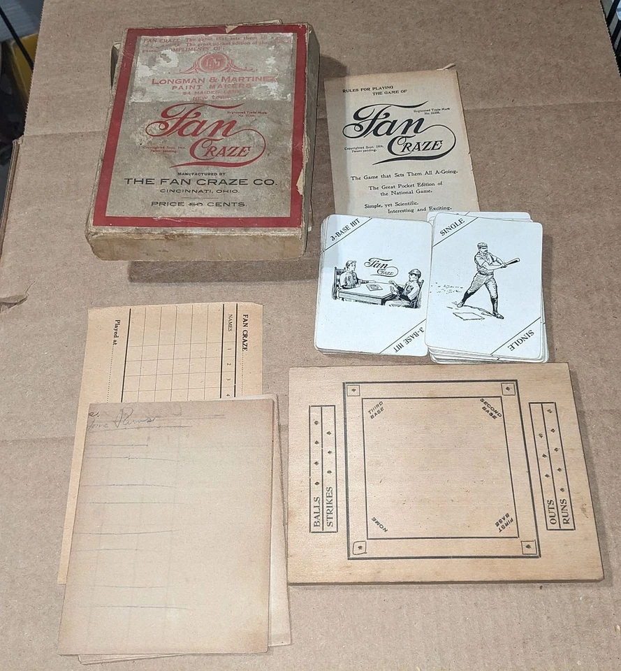 Juego de cartas de béisbol Pat 1904 Fan Craze Co con caja y tablero de juego Foto 1 de 4
