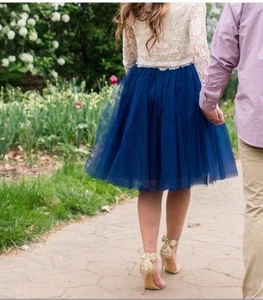 $98 NWT Space 46 The Wendy navy blue tulle Skirt - Picture 1 of 8