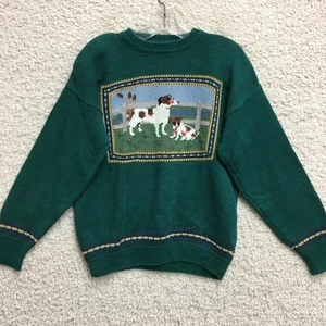 VINTAGE Northern Isles Sweater Large Adult Green Dog Holiday Pullover Womens L - Picture 1 of 8