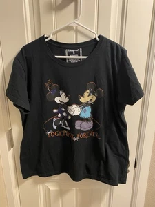Disney Store Halloween Top XL Ladies Black Mickey Minnie Frankenstein T Shirt - Picture 1 of 5