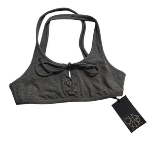 Chaser Heather Gray Lace Up Cross Back Sports Bra Bralette M - Picture 1 of 10