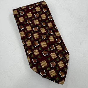 Corbata Enrico Coveri Borgoña Marrón Hoja Patrón Seda Hecha en Italia - Imagen 1 de 4