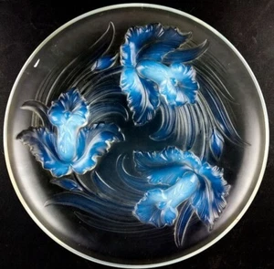 Antique Art Deco Signed VERLYS France Opalescent Glass Plate Dish Bowl Flowers - Picture 1 of 2