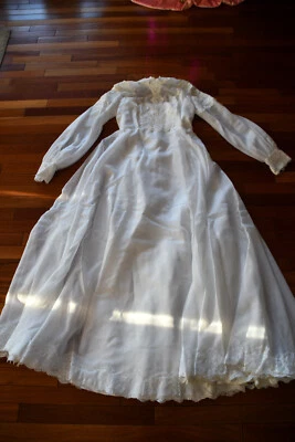 Vestido de novia de encaje vintage años 50 60 blanco boho modesto mangas de obispo talla XS S Foto 1 de 4