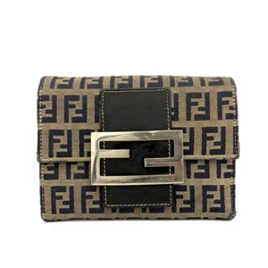 FENDI Zucchino Canvas Leather Trifold Wallet Navy blue/8BD1267 - Picture 1 of 8